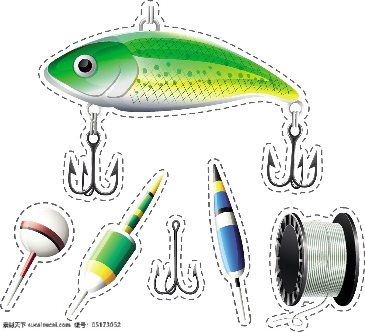 钓鱼元素集合 采购产品线 鱼 贴纸 元素 钓鱼 钩 收集 设置 浮标 鱼钩