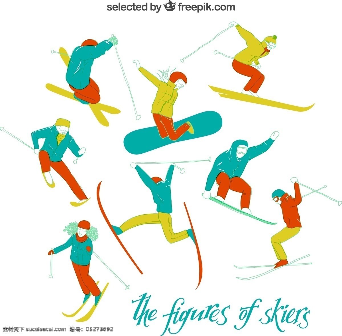 款 彩绘 滑雪 姿势 矢量图 奥运 卡通 运动 滑雪姿势 奥运项目 创意