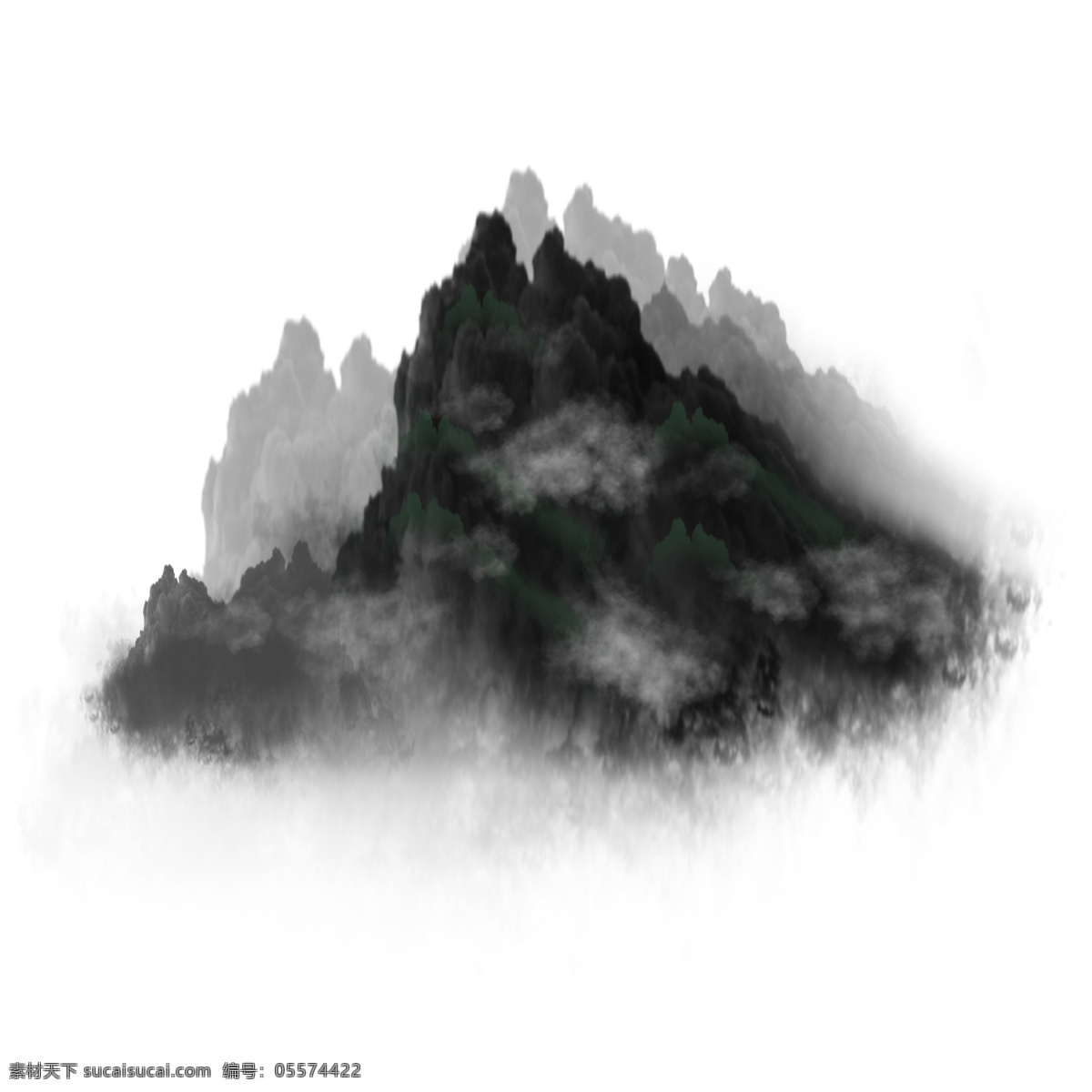 手绘 水墨 山水 元素 黑白 山