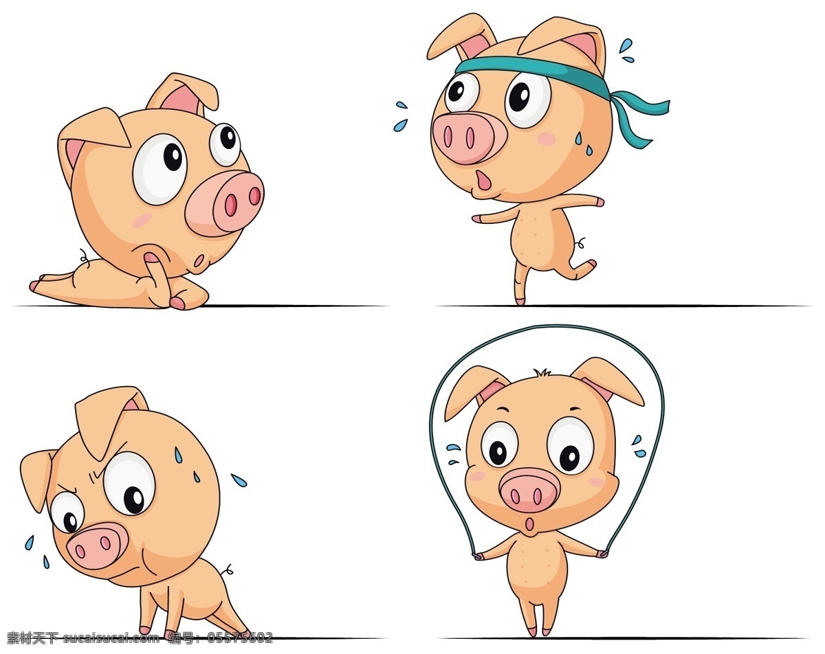 卡通猪 手绘 可爱 表情 猪年 猪素材 小猪 运动 动物 家畜 卡通动物生物 卡通设计