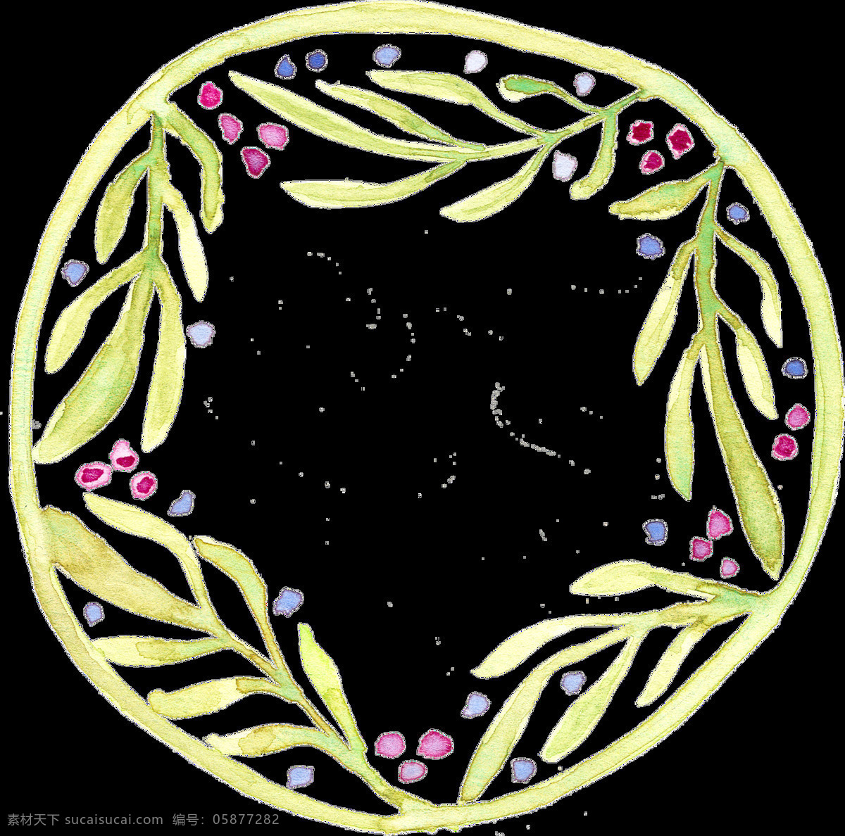 手绘 花草 星星 花环 透明 粉红色 黄色 免扣素材 树叶 水彩 透明素材 装饰图片