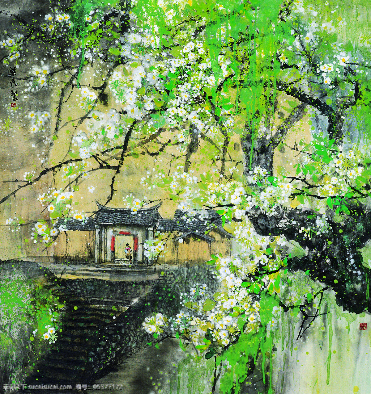 绘画书法 世界文化遗产 水墨风景画 水墨画 瓦片 文化艺术 中国画 梨花 开 设计素材 模板下载 梨花开了 瓦盖 福建客家土楼 土楼美术作品 土楼美术题材 土楼绘画作品 世界遗产名录 福建旅游胜地 福建 客家 土楼 美术作品 家居装饰素材 山水风景画