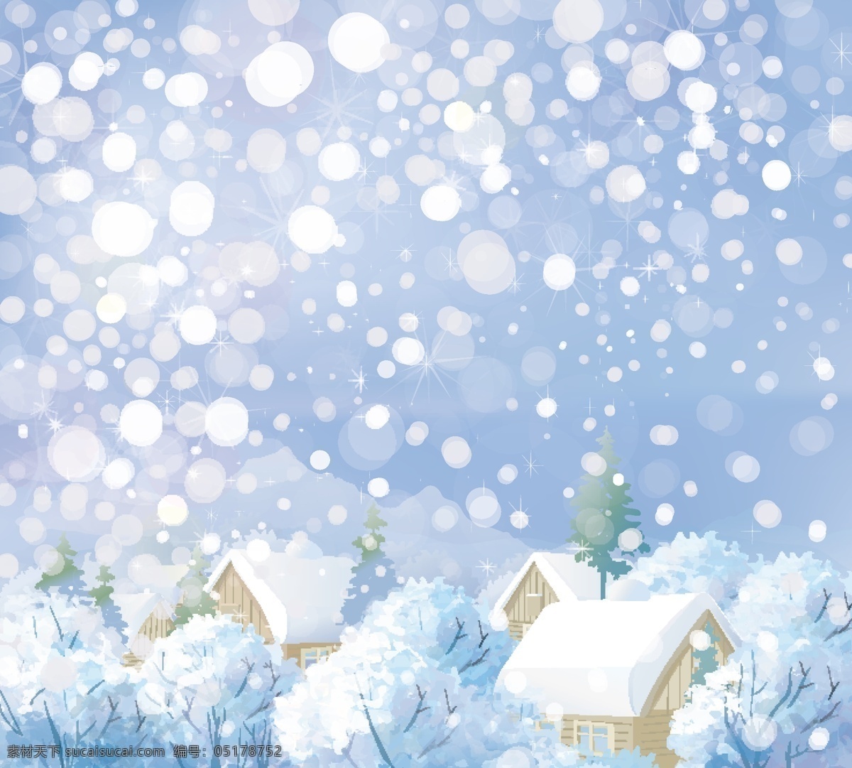 冬季 小镇 雪景 矢量 房屋 梦幻风景 树木 雪花 冬季景观 小镇雪景 矢量图 其他矢量图