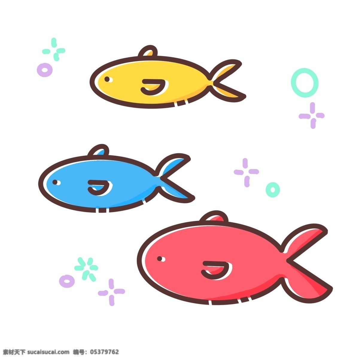 卡通彩色小鱼 小鱼 蓝色 生物