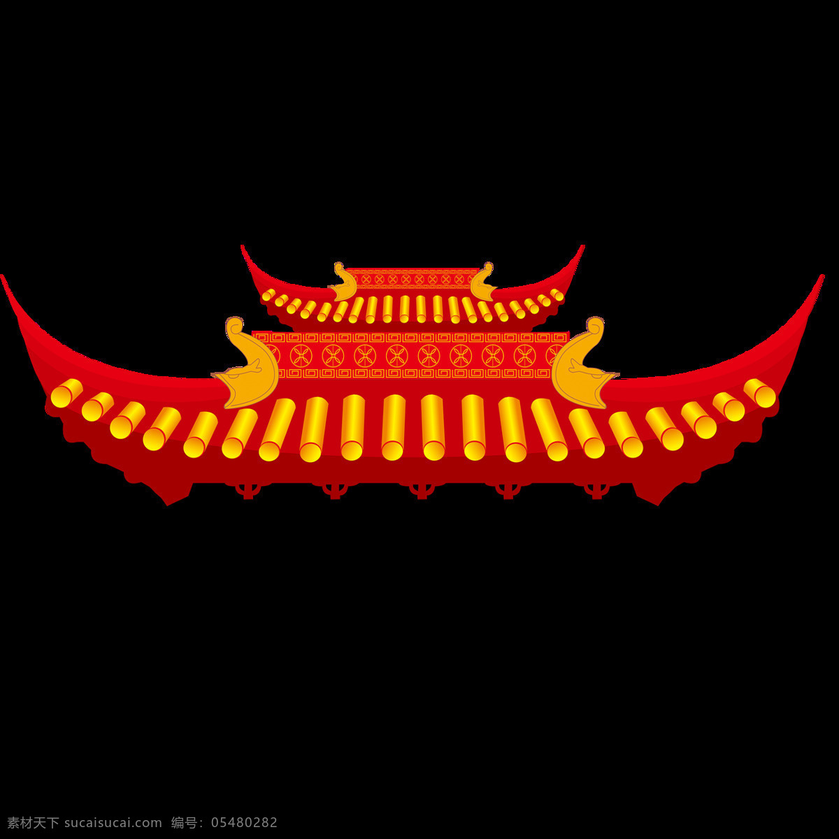 手绘 中国 风 屋顶 元素 喜庆 红瓦 中国风 建筑 屋檐 免抠