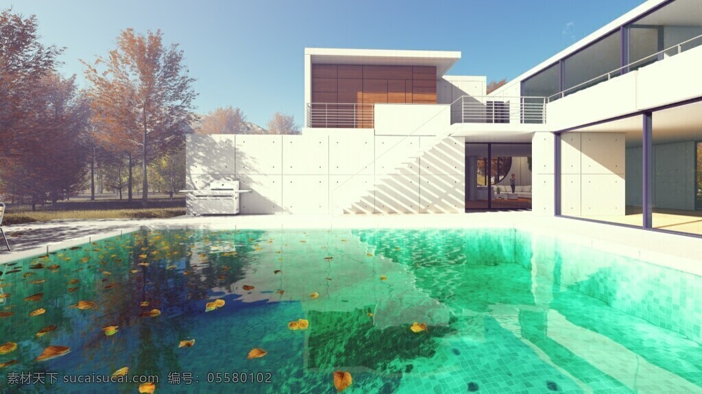 别墅 建筑 泳池 动画 水景 景观 场景 作品