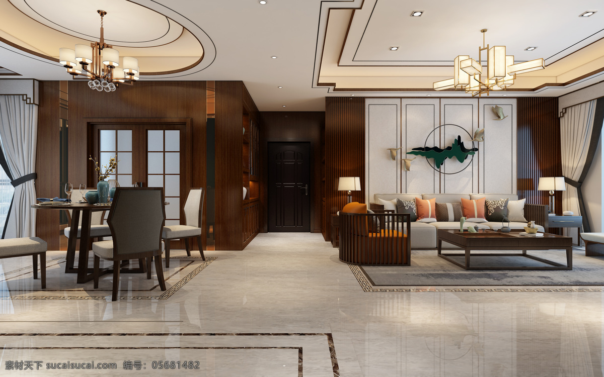 中式 装修 效果图 新中式 客餐厅效果图 装修效果图 背景墙 3d设计 3d作品