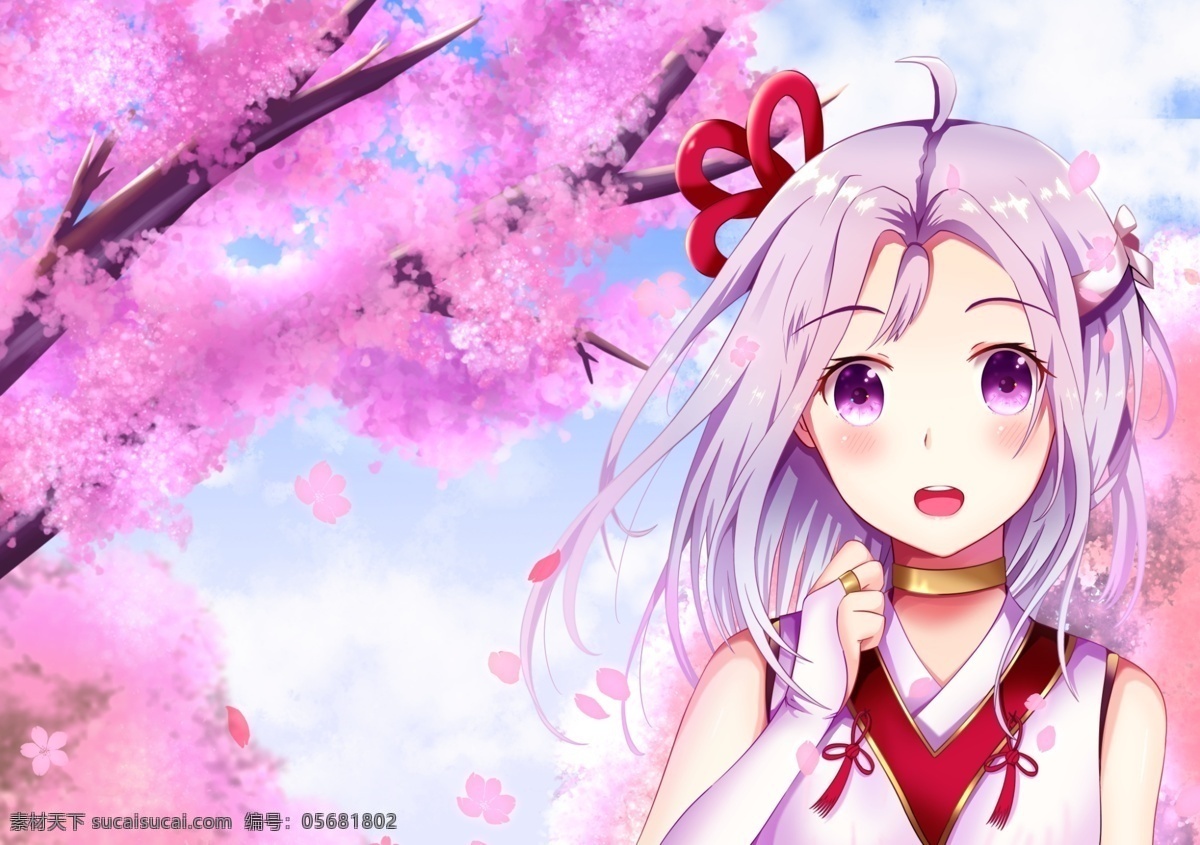 少女与樱花 动漫插画 樱花树 少女 可爱 分层源文件 动漫动画 动漫人物