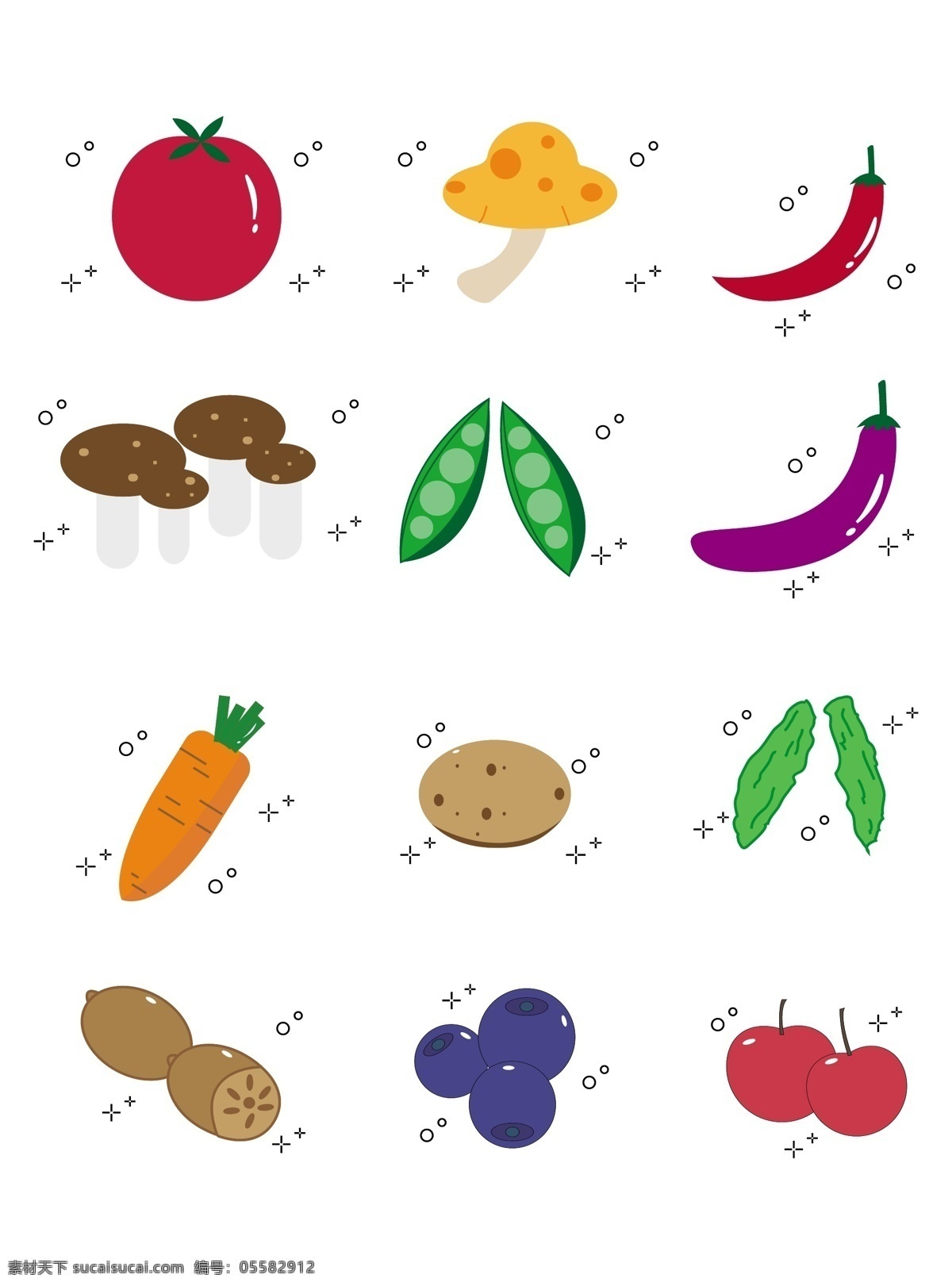 蔬菜 小 元素 水果 卡通 手绘 简约 小清新 装饰图案 小素