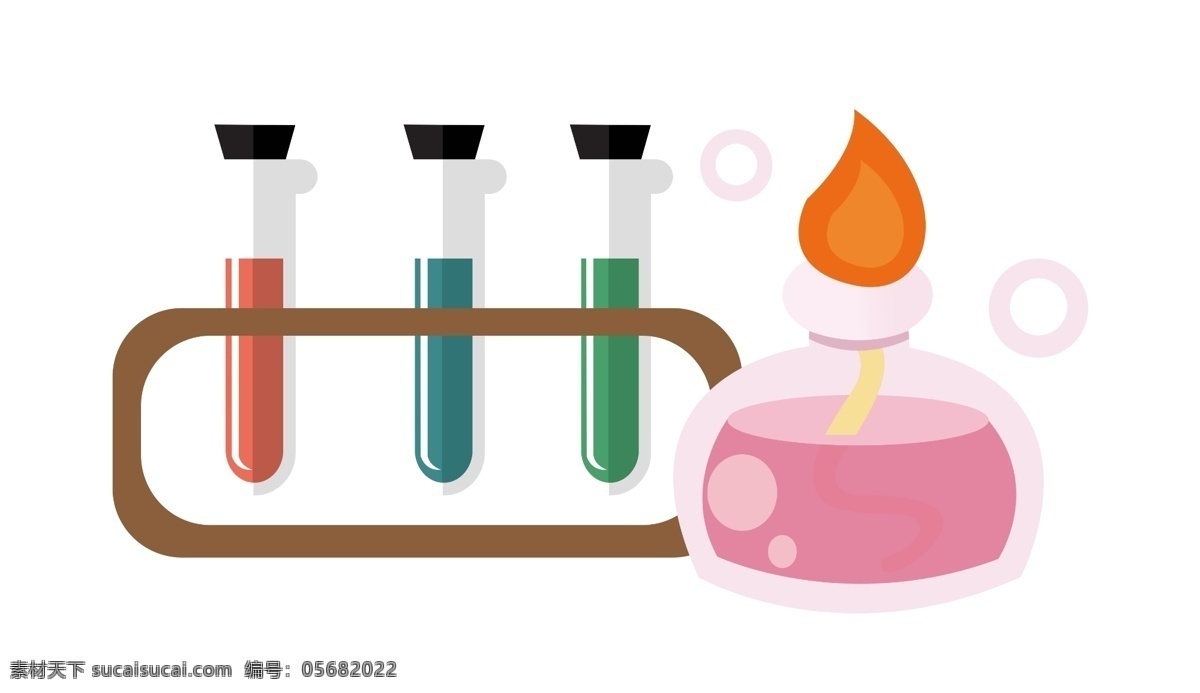 化学实验 装饰 插画 化学导管 彩色的导管 导管装饰 导管插画 立体导管 红色的火苗
