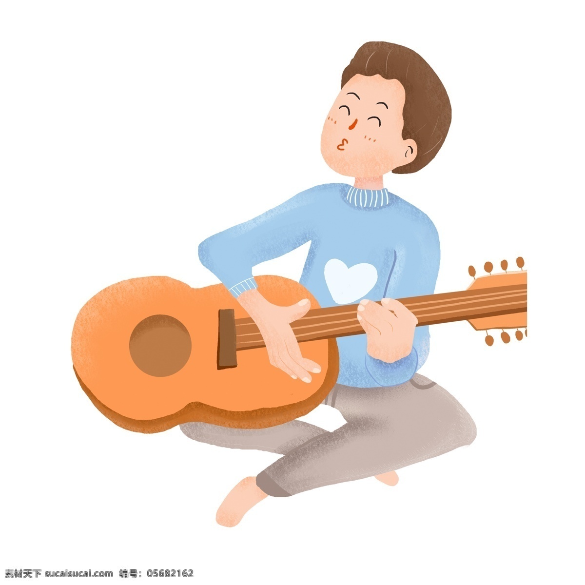 卡通 小 清新 弹 吉他 男生 人物 手绘 小清新 男孩 弹吉他 插画 玩音乐