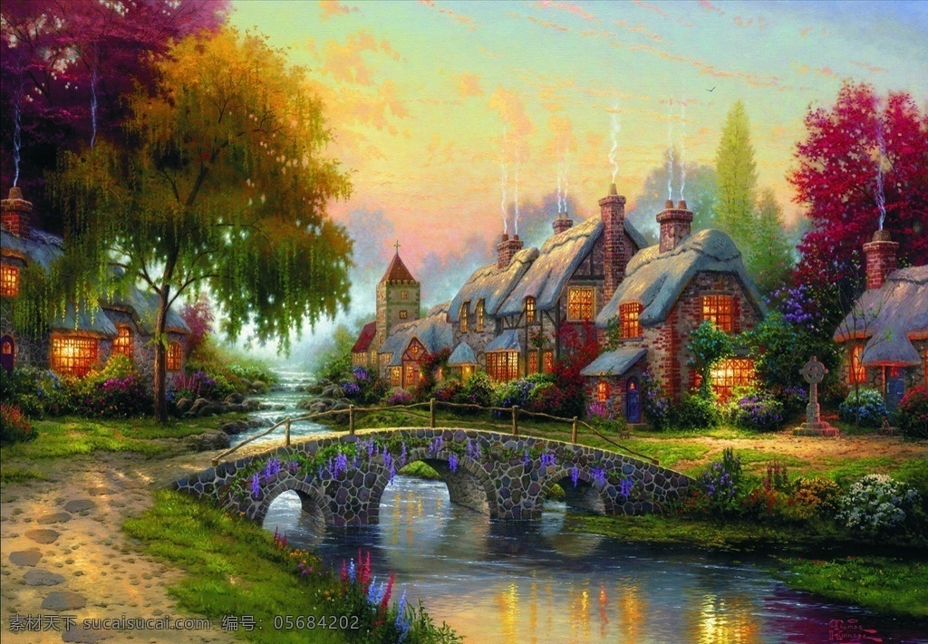 油画 欧式油画 风景油画 仙境 童话 文化艺术 美术绘画
