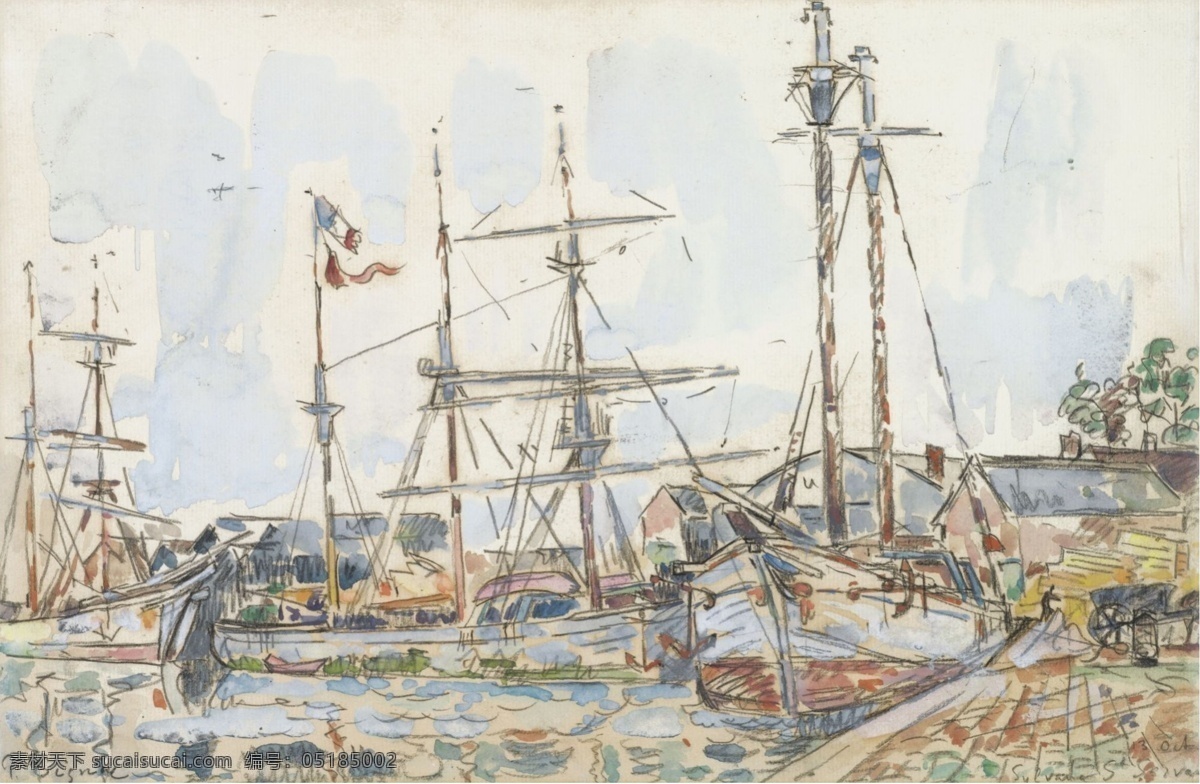 1929 大师 画家 风景画 静物 油画 建筑 装饰画 saintservan of port the signac paul 人物 高清 西方 国外 现代 家居装饰素材