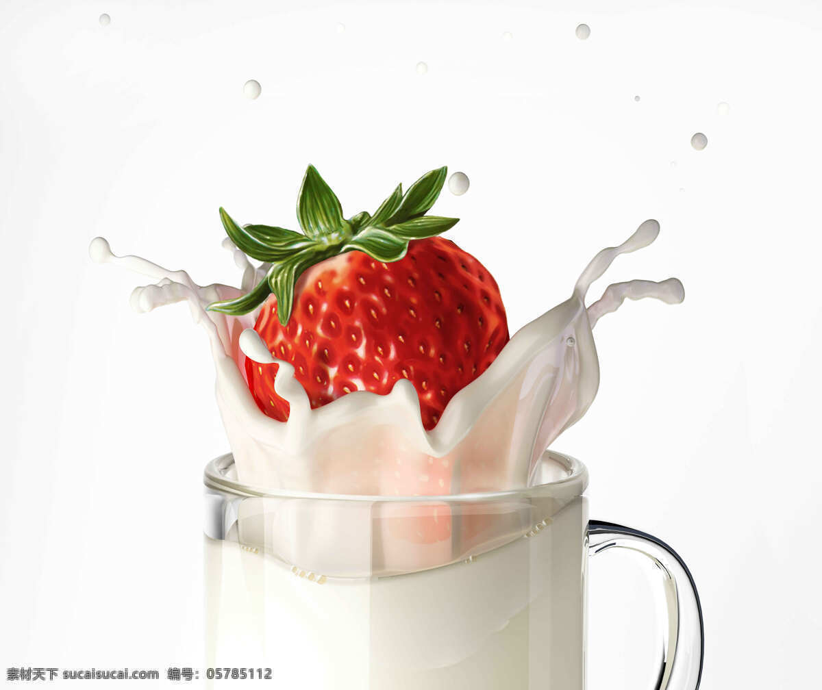 草莓 牛奶 高清 玻璃杯 奶液 鲜红水果 风景 生活 旅游餐饮
