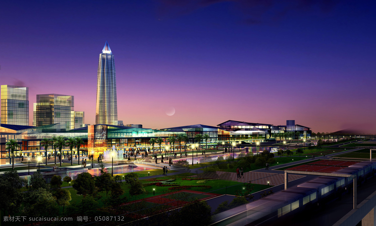 滨 水 商业街 地标 商业 夜景 滨水 商务金融
