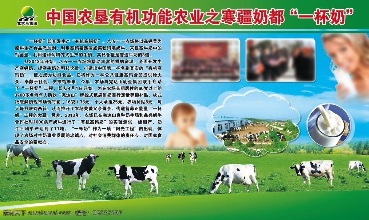 奶牛展板 奶牛展版 展版 图版 一杯奶 草原奶牛 北大荒标识 展板模板 广告设计模板 源文件