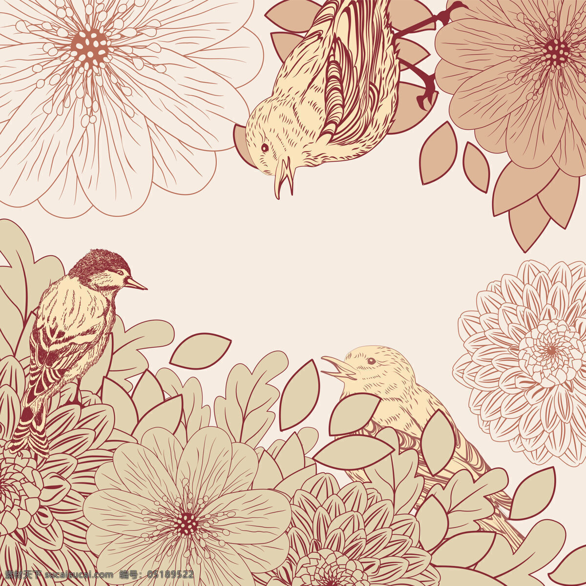 清新 肉粉 色调 小鸟 壁纸 图案 装饰设计 壁纸图案 花朵 菊花