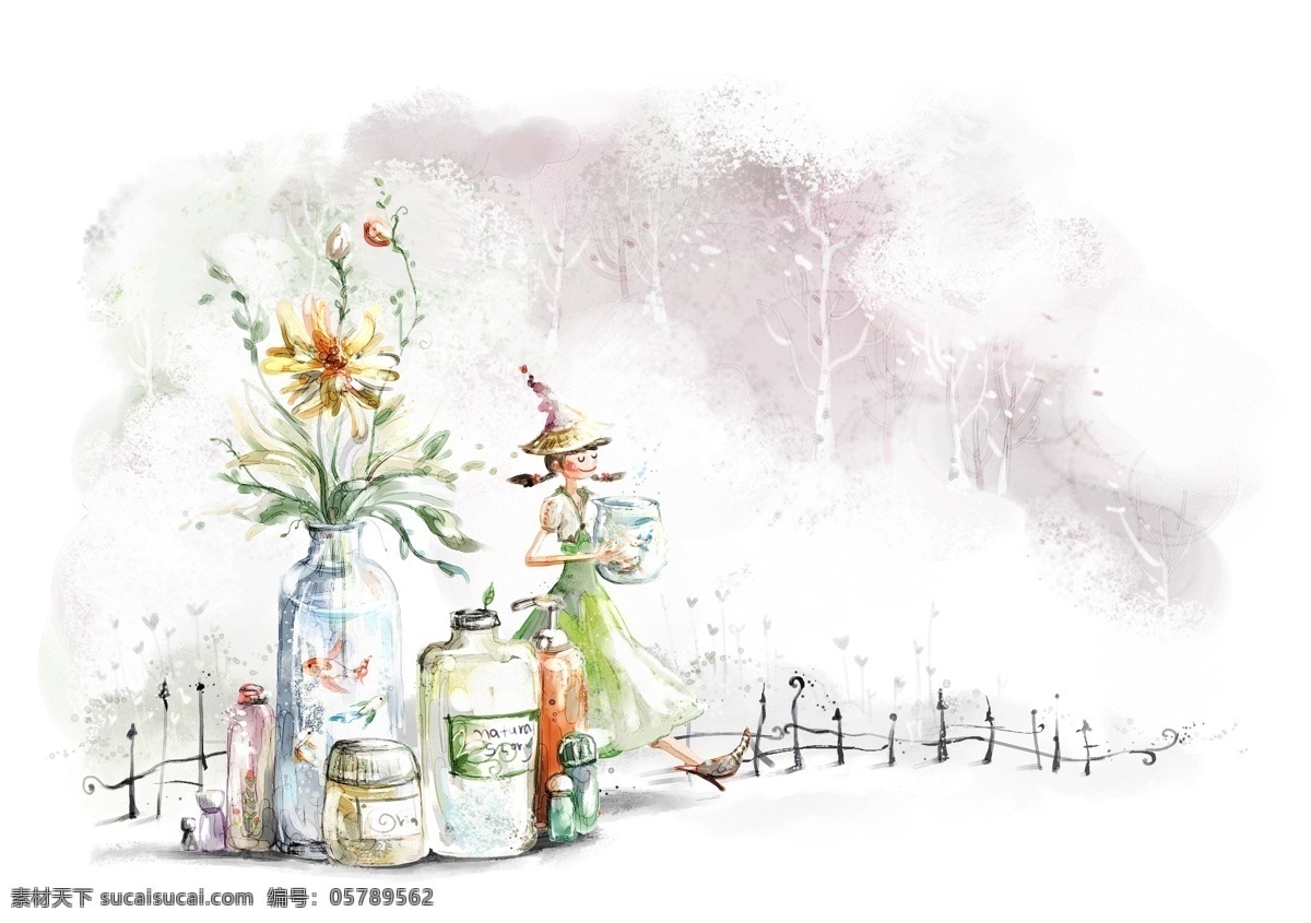 色彩 梦幻免费下载 韩国 花卉 梦幻风景 手绘 手绘花卉 psd源文件