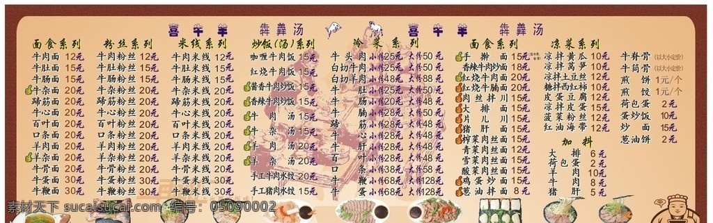 喜牛羊 犇犇牛肉汤馆 汤面馆 菜牌 牛肉面 牛肉粉丝 餐饮美食 生活百科 矢量