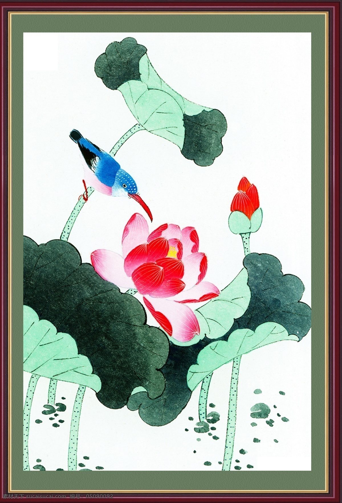 国画精品 国画 边框 画框 底纹 丹青 花鸟 荷叶 鸟 分层 源文件