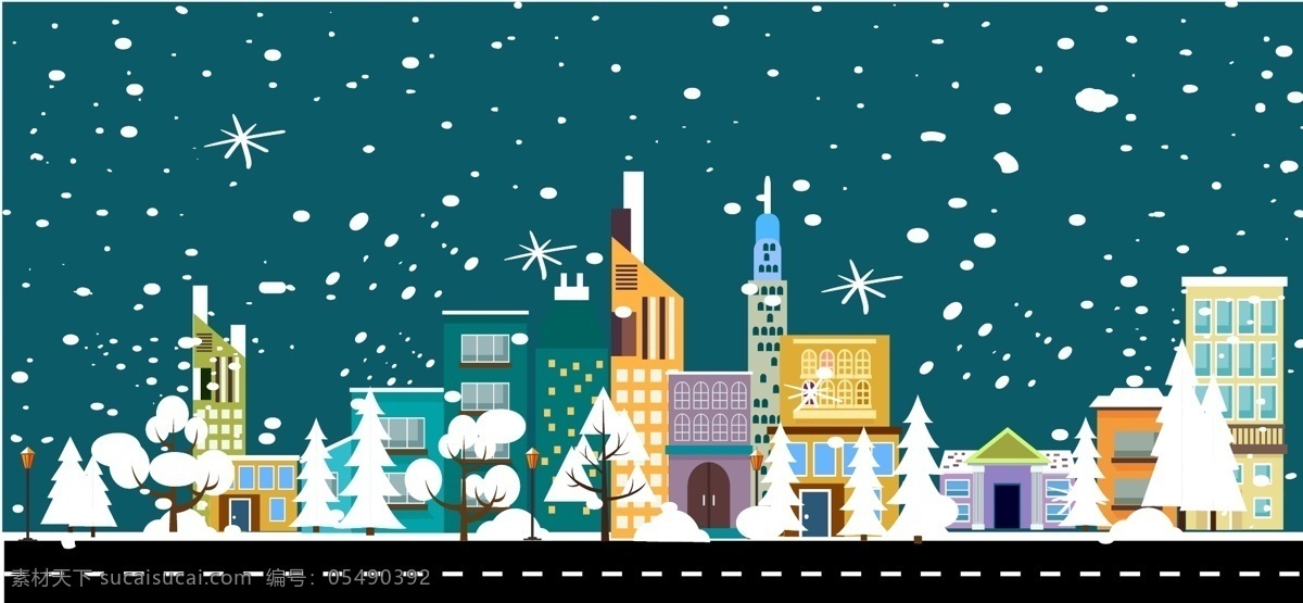卡通背景 冬天背景 冬季 城市 雪景 卡通设计