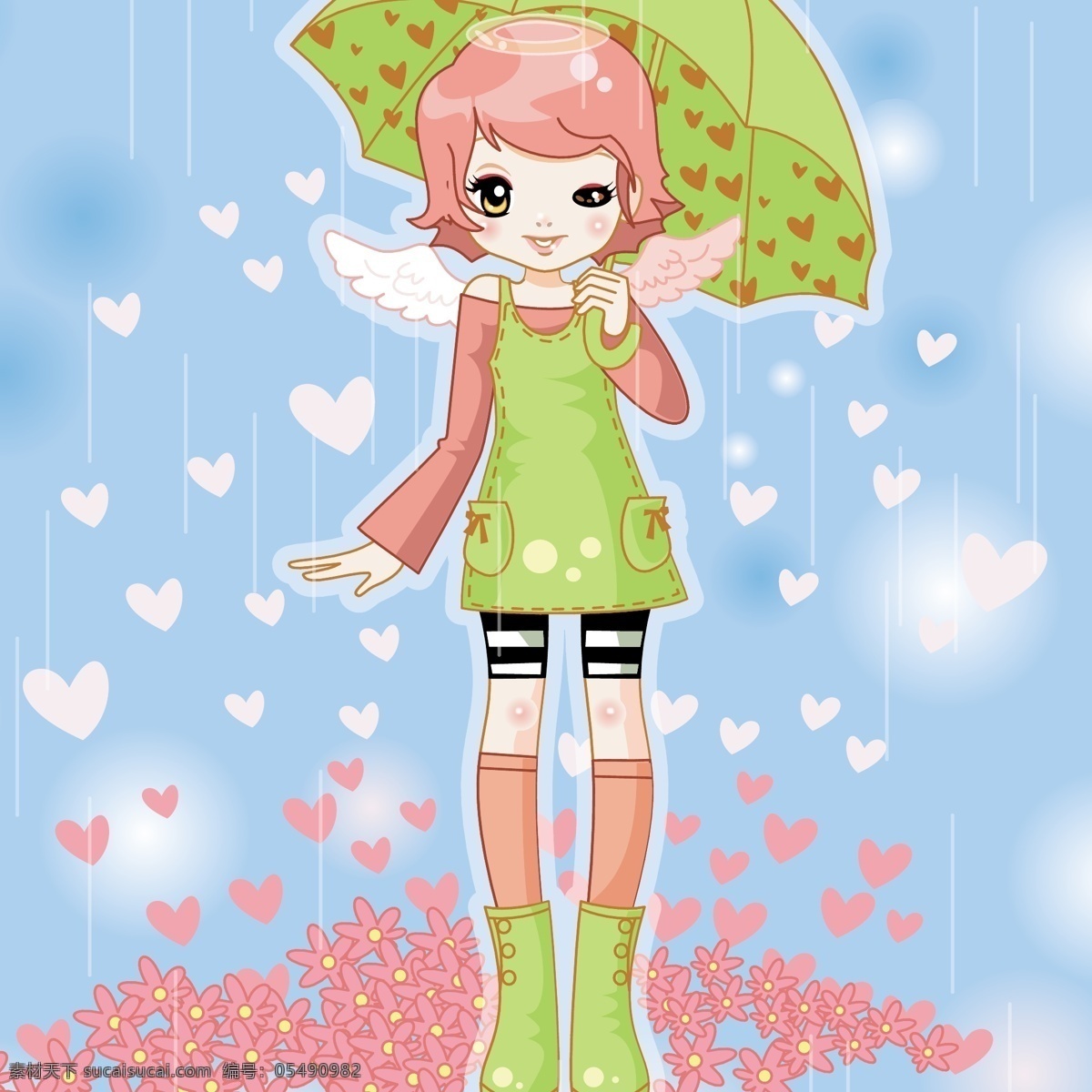 雨中女孩 女孩 天使女孩 卡通女孩 靓丽女孩 情人节女孩 矢量人物 妇女女性 矢量图库