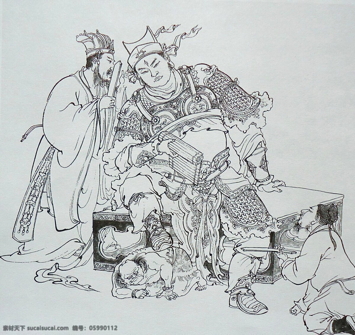 巡山图 二郎神 工笔画 绘画 美术 白描 线描 李云中 传统人物画 绘画书法 文化艺术