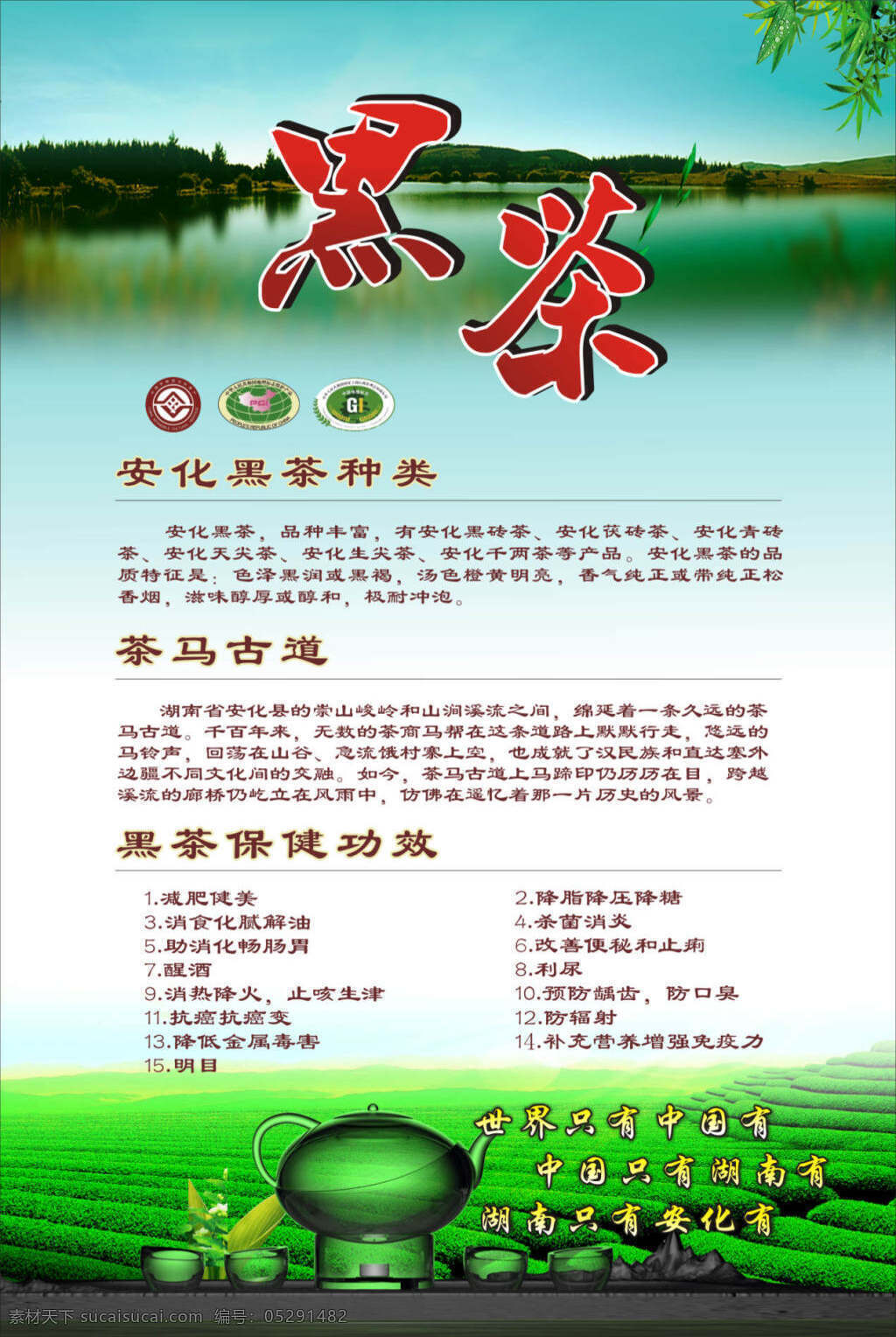 黑茶 绿色 健康 清新 海报 宣传单 茶 黑茶功效 黑茶种类 绿水