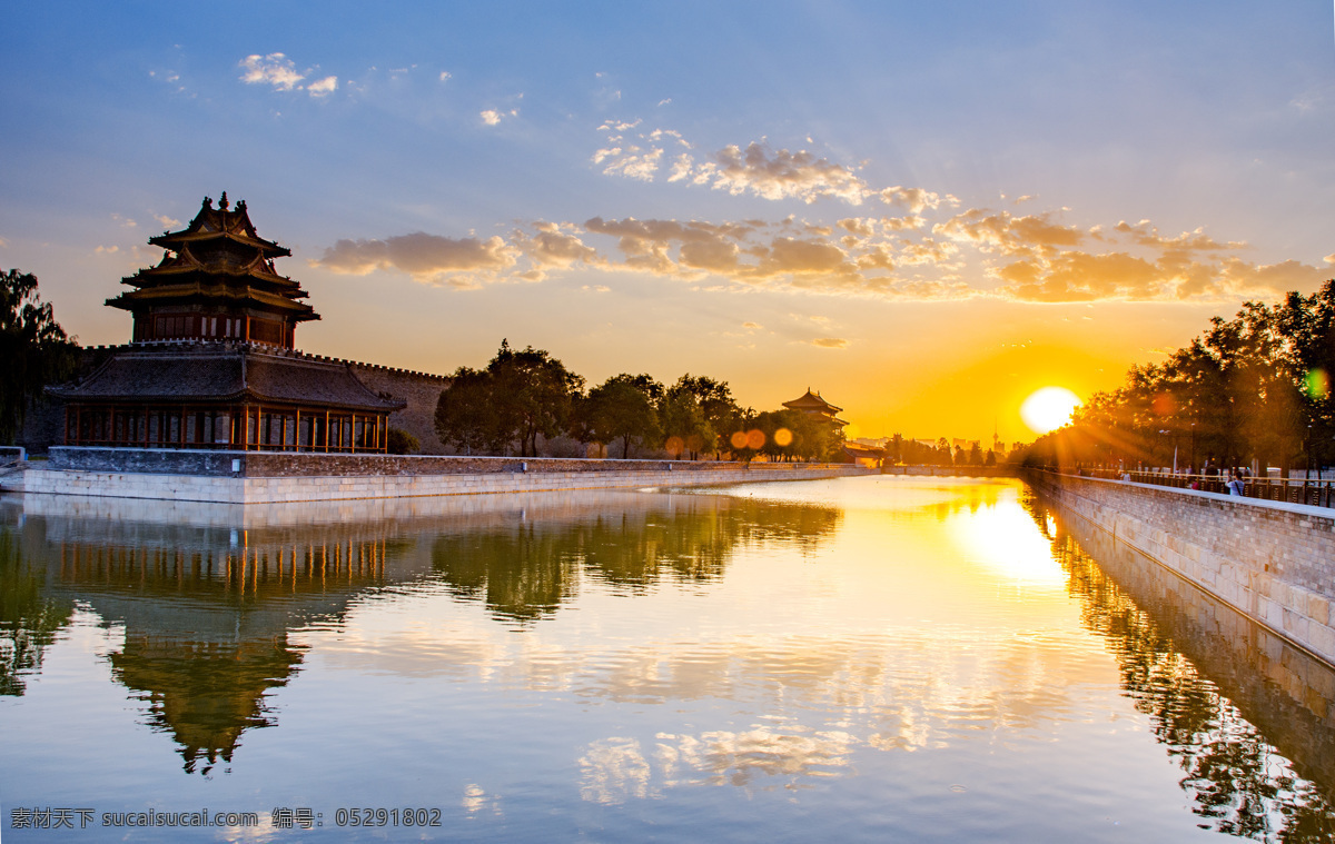 故宫角楼美景 角楼 故宫 护城河 古建筑 夕阳 晚霞 霞光 天空 云彩 建筑工程 园林景观 建筑园林 园林建筑