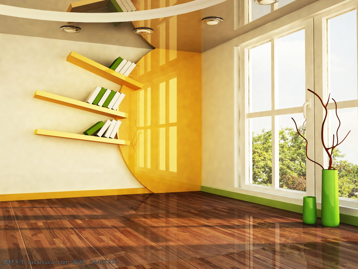 阳光 明媚 居室 阳光明媚 木地板 书架 窗子 室内设计 环境家居