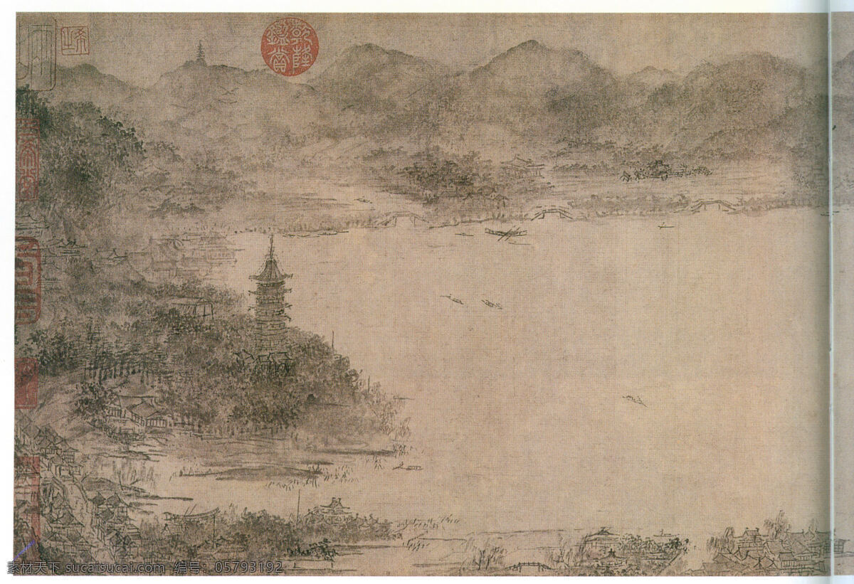 李 嵩 西湖图卷2 设计素材 山水画篇 中国画篇 书画美术 灰色