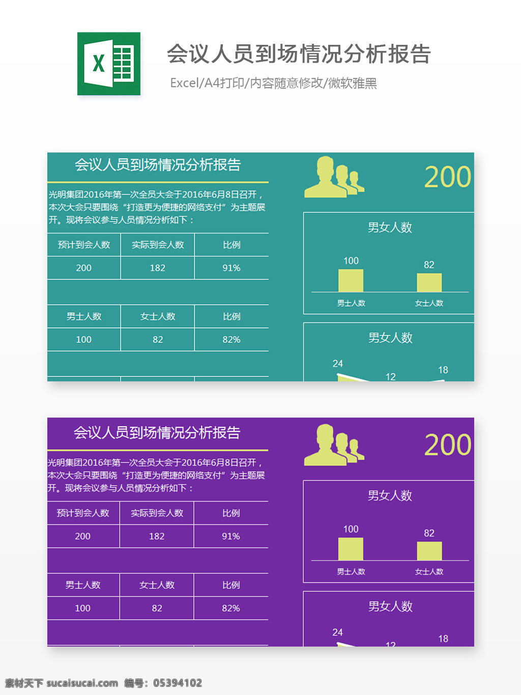 会议 人员 到场 情况 分析报告 excel 模板 图表 图表模板 文档 表格 表格模板 自动变换 表格设计 会议人员到场 情况分析 报告