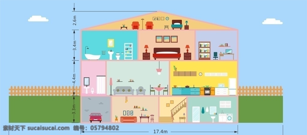 别墅 剖面 矢量图 家居 剖面图 示意图 矢量 共享设计 环境设计 室内设计