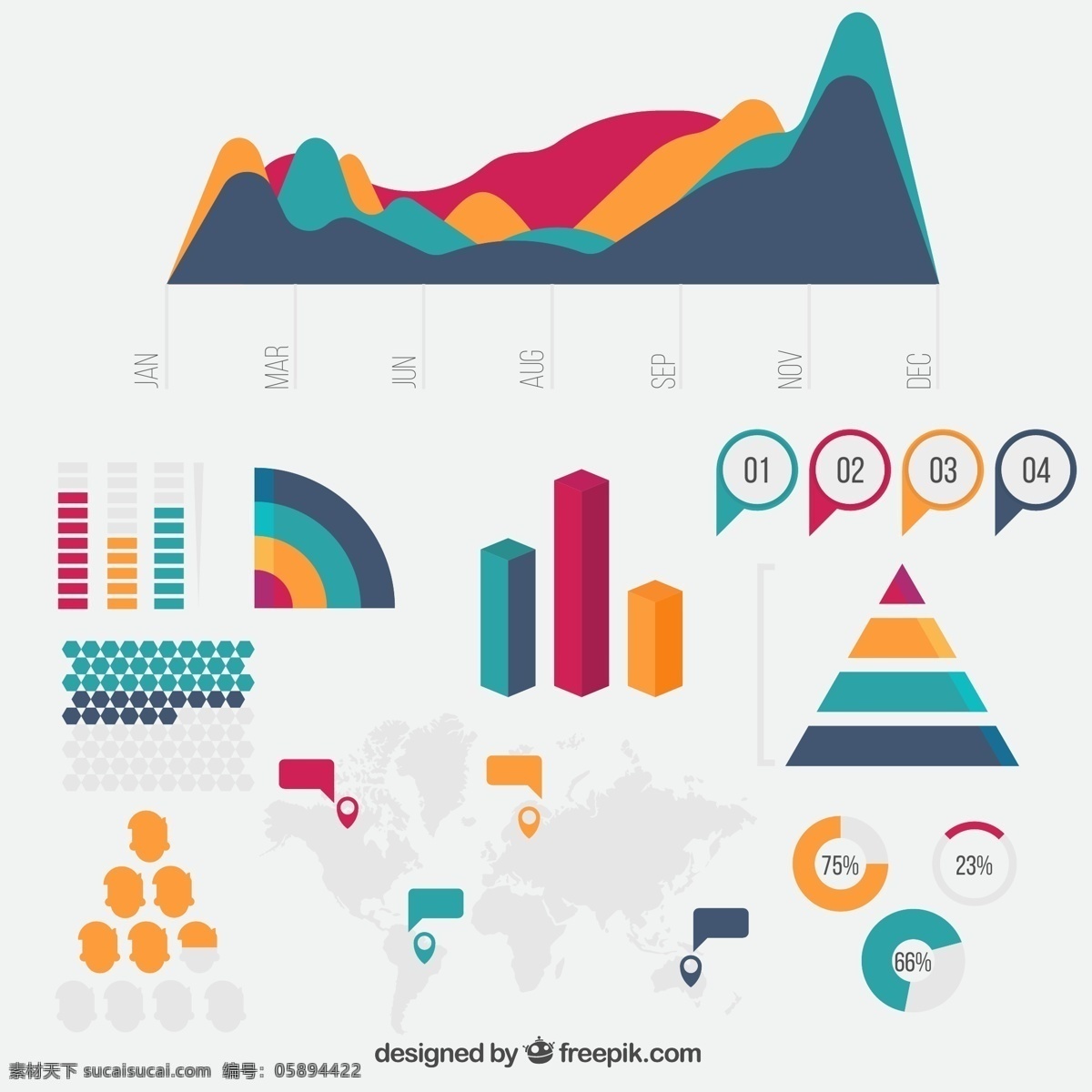 彩色 扁平 数据 图表 扁平数据图表 扁平图表 数据图表 金字塔 分析 统计