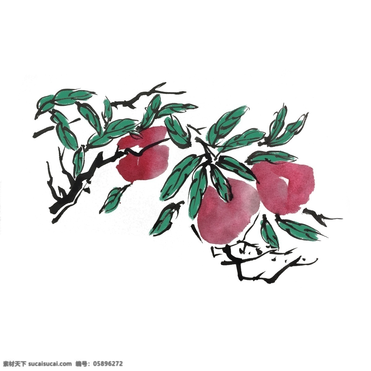 夏季 水墨 桃子 手绘 插画 夏天 水墨桃子 新鲜桃子 中国风 古风 水墨风 墨迹 彩色 春天 生动 花草 国风
