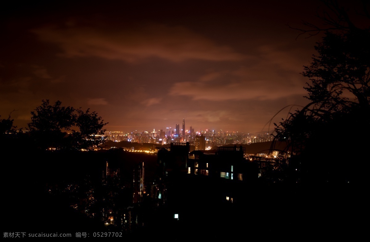 深圳市远眺 深圳 梧桐山 夜晚 城市 远眺 建筑景观 自然景观