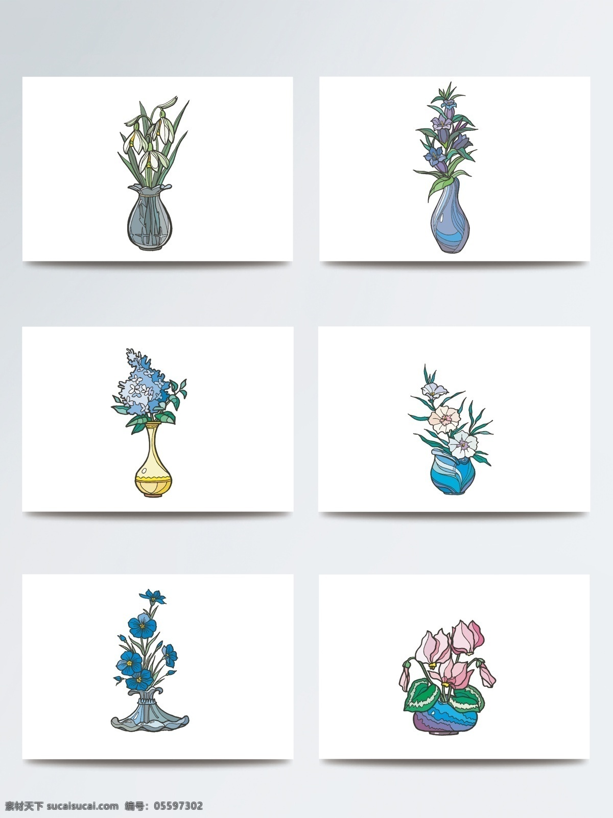 彩色 插花 插画 花瓶 矢量图 手绘 水彩 植物 装饰 矢量