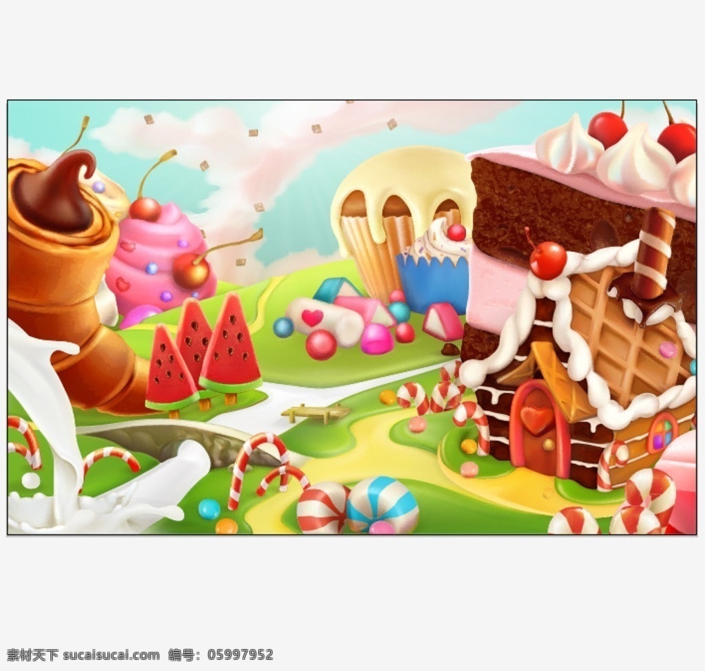 卡通糖果世界 卡通 糖果 卡通绿地 食品 冰淇淋 食品蔬菜水果 卡通设计