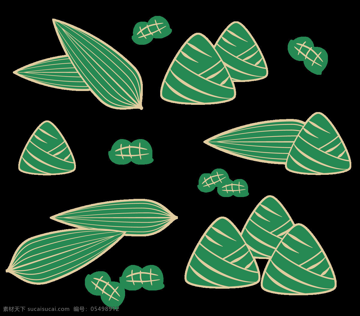 卡通粽子 端午节 竹叶 粽子 手绘 卡通 绿色树叶