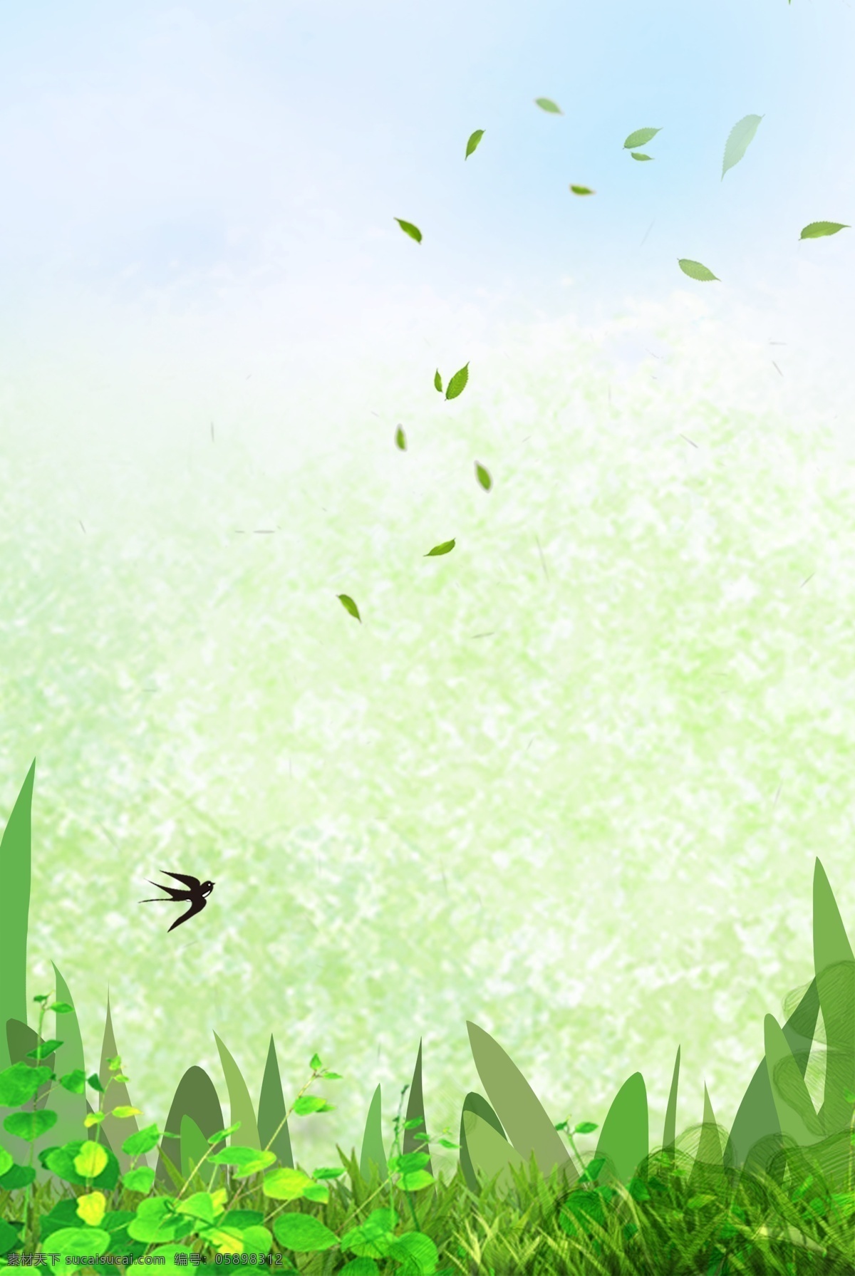 惊蛰 清新 绿色 草地 分层 banner 二十四节气 春天 农历节气 燕子 树叶 创意合成