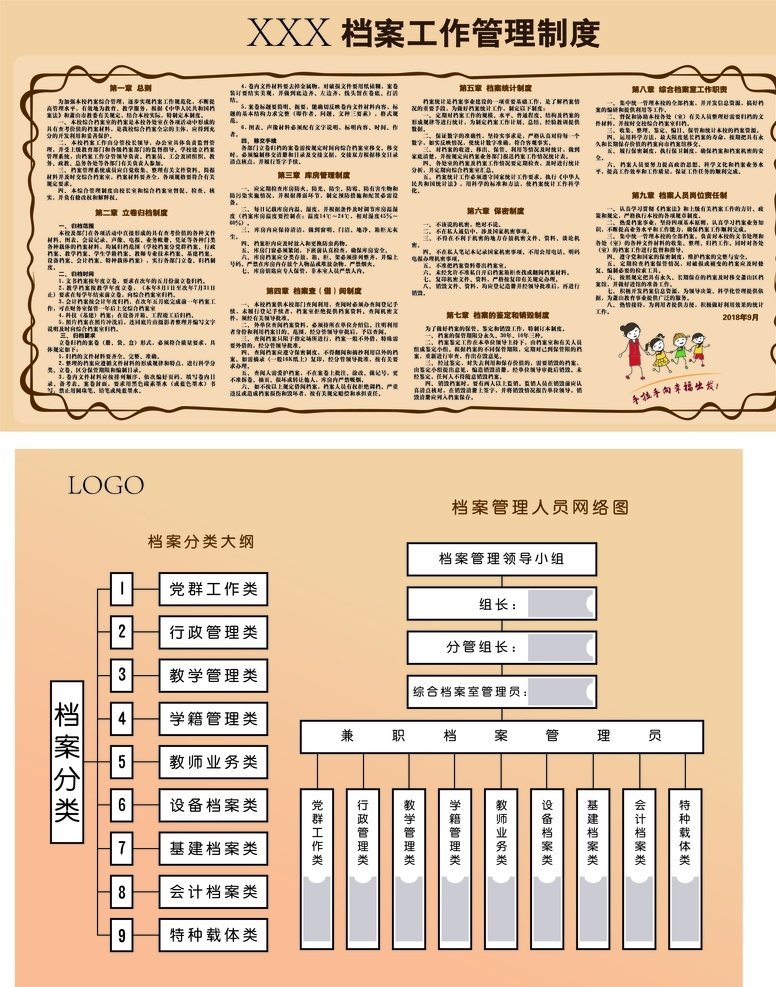 档案室制度 制度牌 表格 黄色 简单 室内广告设计