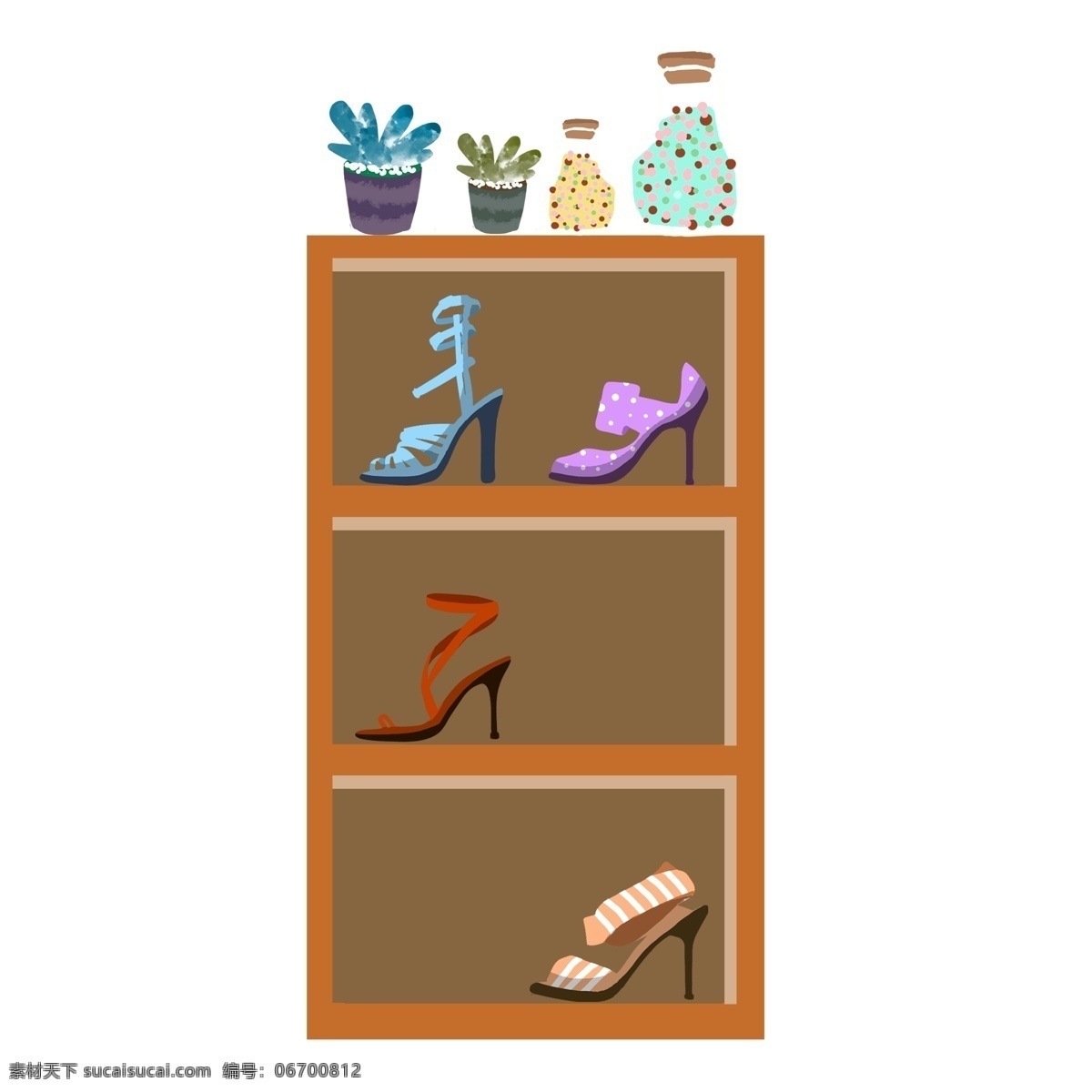 手绘 鞋柜 里 高跟鞋 商用 元素 简约 卡通 家具 植物 柜子 花盆