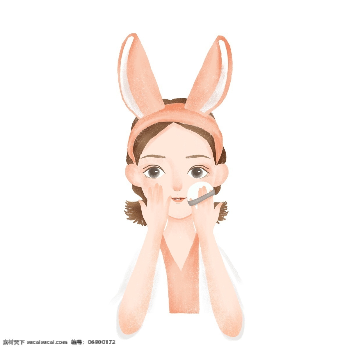 爱带 兔 耳朵 发卡 女孩 原创 元素 兔耳朵 化妆 设计元素 粉色 原创元素