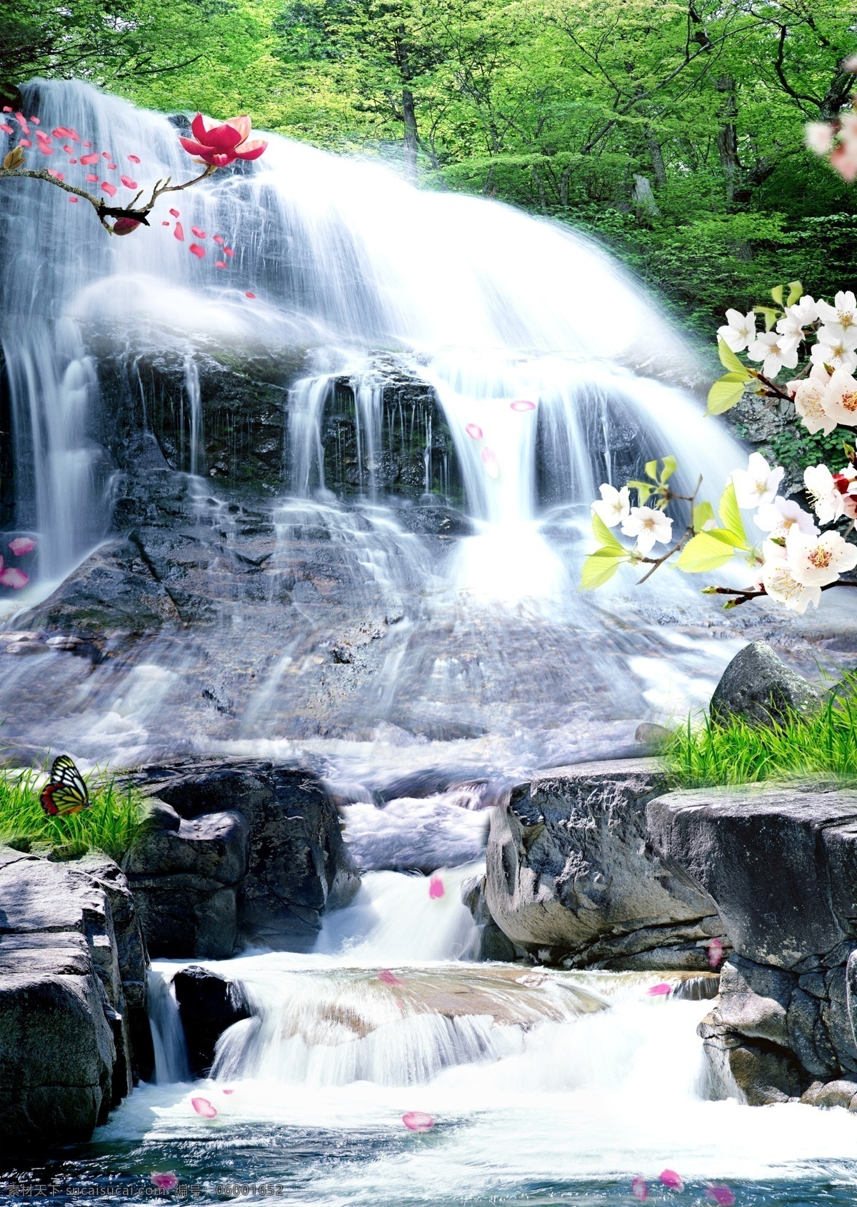山水画 山水瀑布 风景画 高山 桂林山水 荷花 群山 山水风景画 风景 自然景观 自然风光