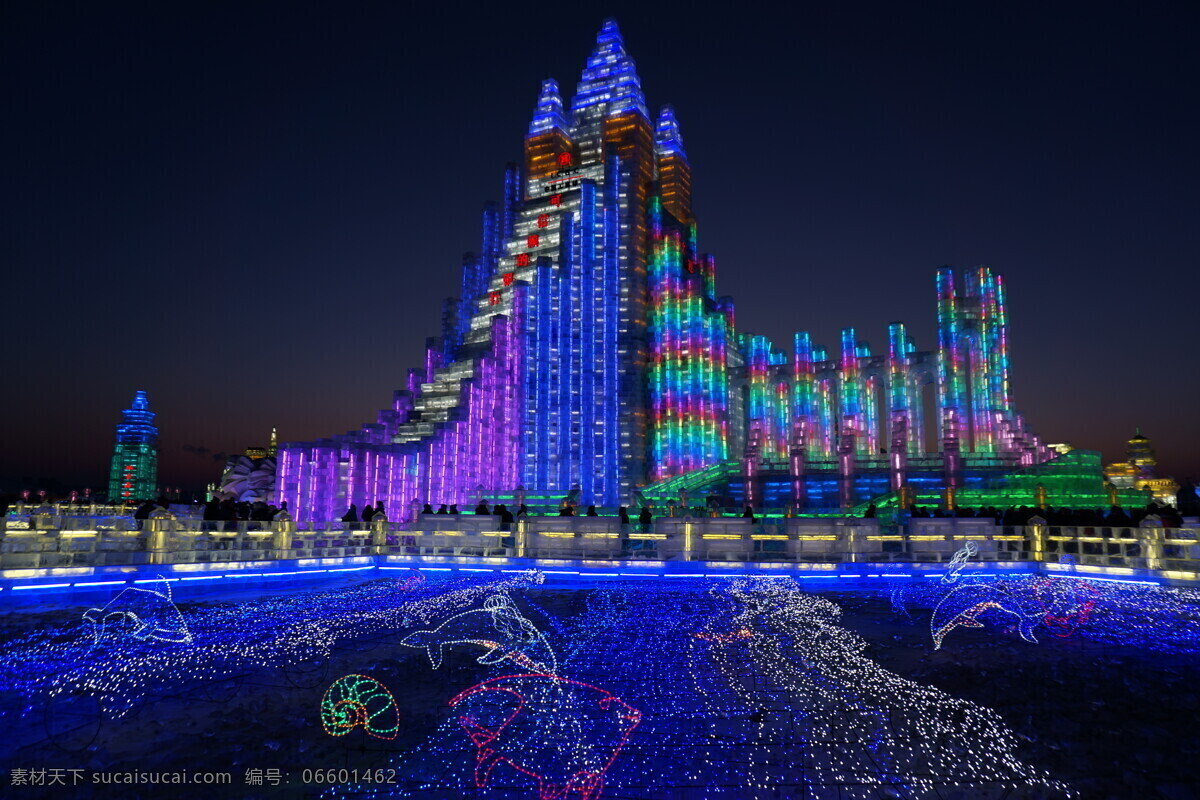 哈尔滨 白天 冰灯 建筑 夜景 霓虹灯 大场景 灯光 远景 国内旅游 旅游摄影 黑色
