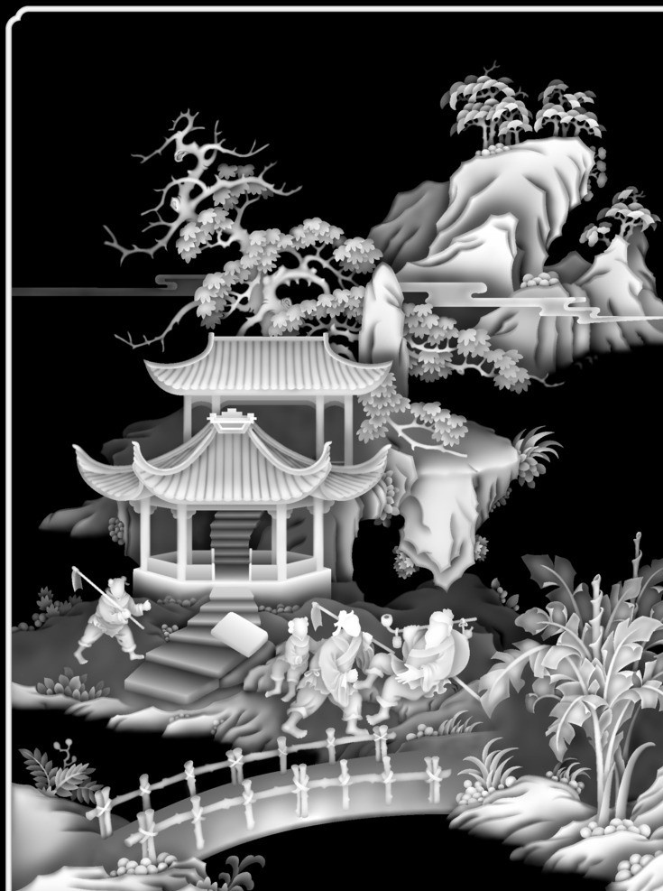 灰度图 山水 凉亭 bpm 传统文化 文化艺术 bmp