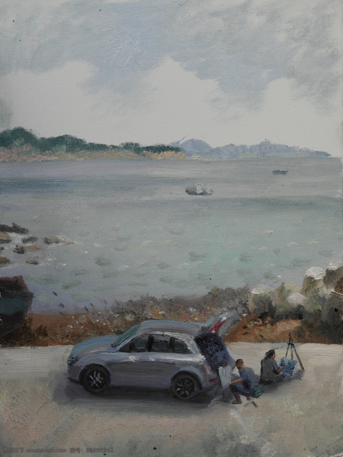 崂山 写生 湖面 绘画书法 汽车 文化艺术 油画 崂山写生 刘维维 写生基地 家居装饰素材