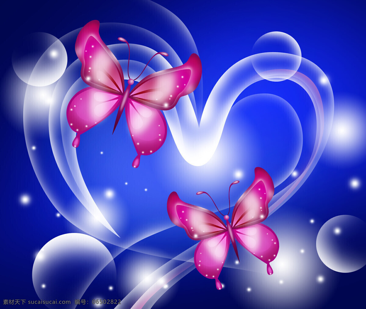 蓝色背景蝴蝶 蝴蝶 爱心 水泡与蝴蝶 气泡蝴蝶 红色的蝴蝶 艺术图 生物世界 昆虫