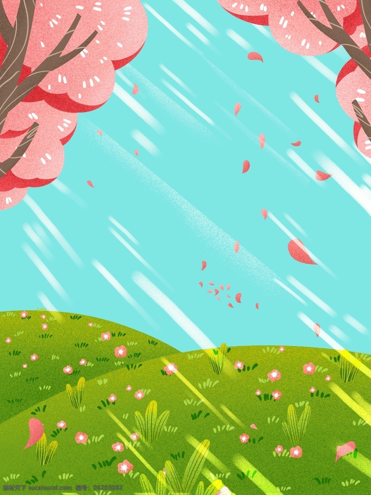 唯美 清新 阳春 三月 树下 花瓣 插画 背景 背景psd 彩色背景 清新背景 唯美背景 风景 阳春三月 树下花瓣背景