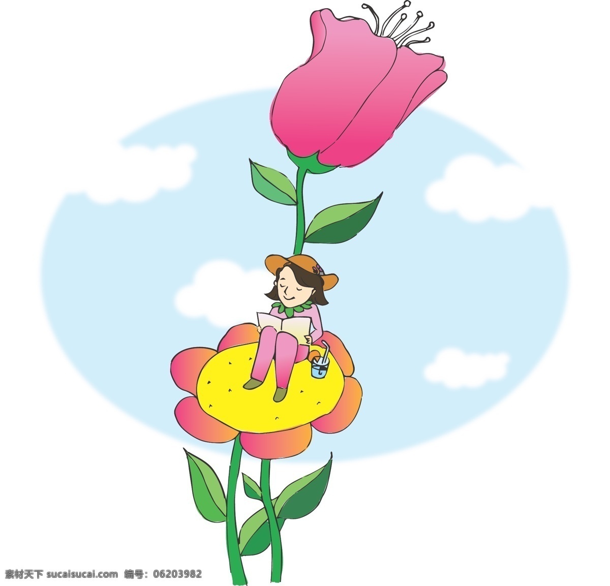 卡通 花卉 人物 卡通花卉 女孩 儿童 卡通人物 花朵